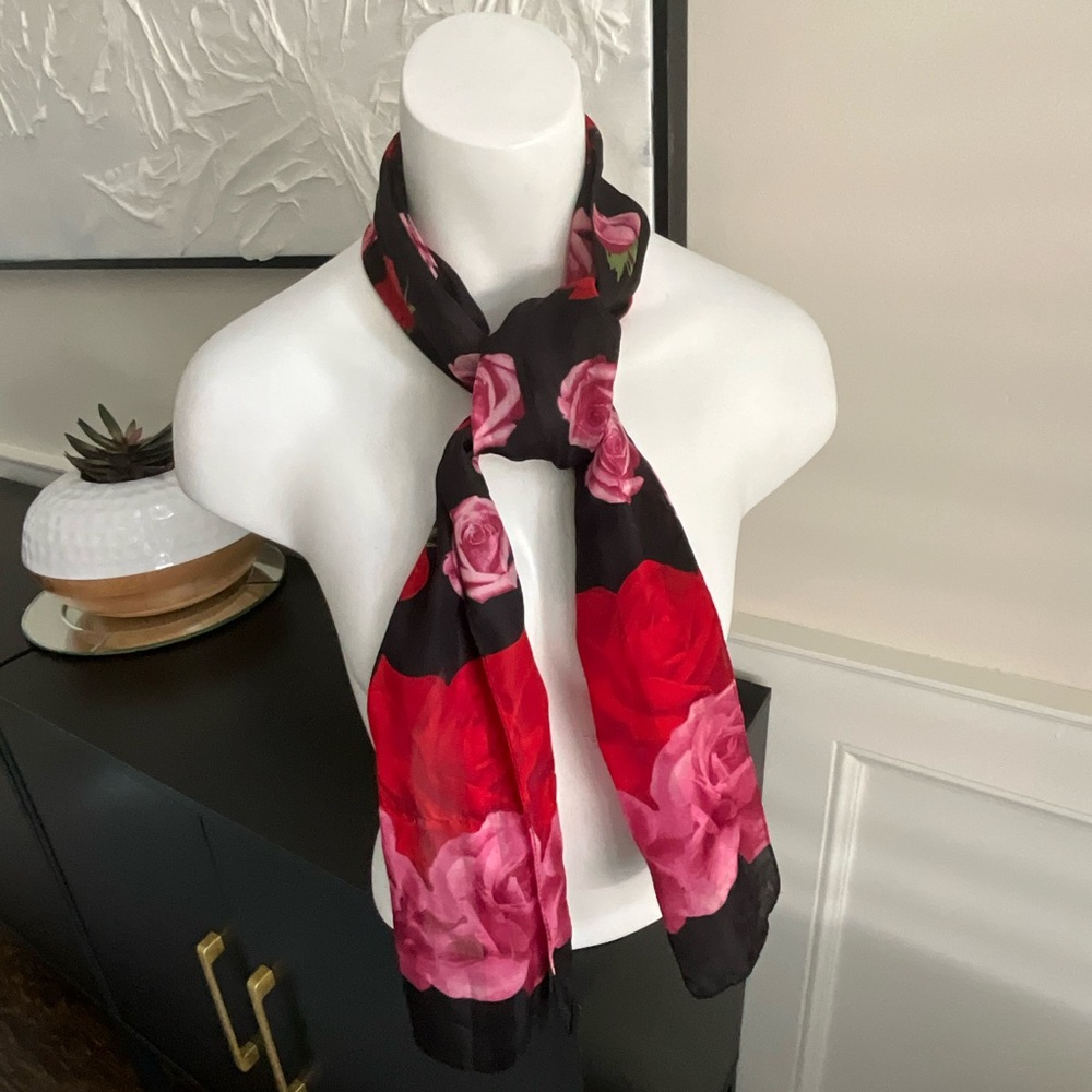 Floral Black and Red Scarf
